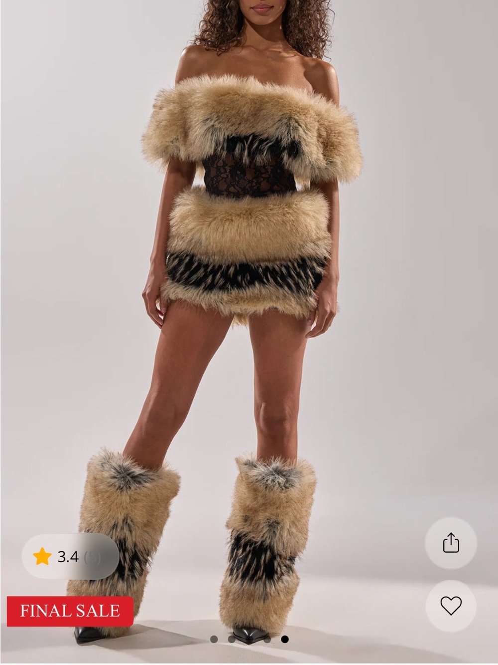 AKIRA Tan & Black Faux Fur Lace Mini Dress - Picture 15 of 16